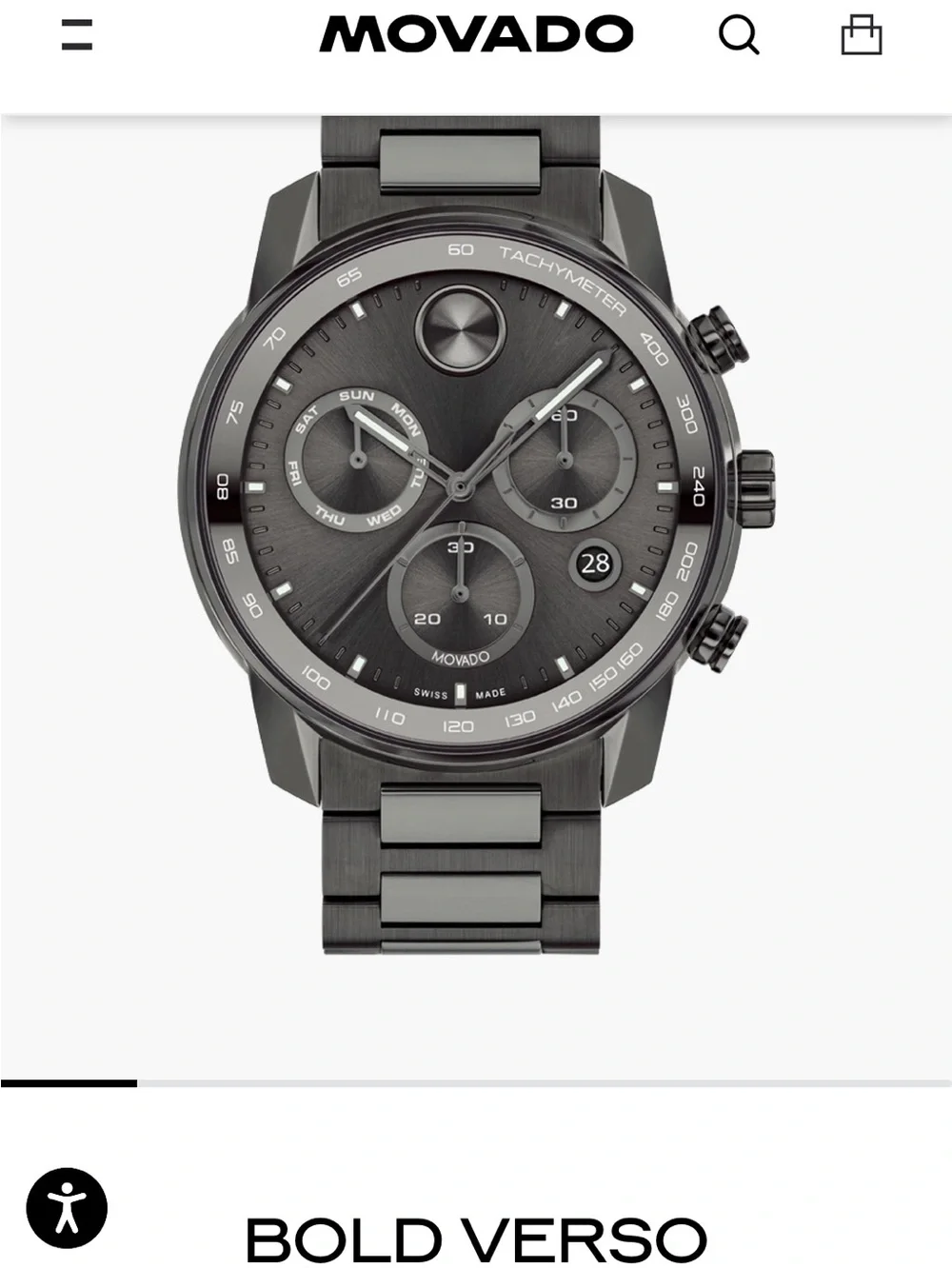 New Movado Bold Verso Gunmetal Gray Chronograph Watch